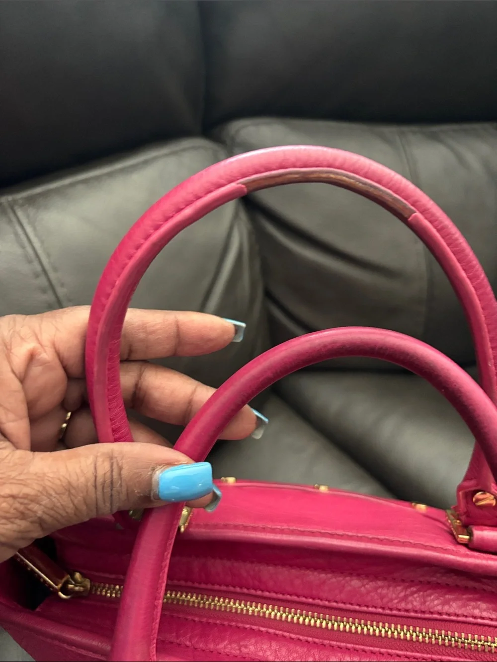 Tory Burch Fuchsia Pebble Leather Small Satchel with Gold Logo